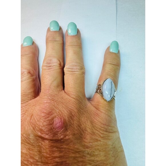 Brand New Sterling Silver 925 Marquise Cut Violet Lace Agate Ring Filigree Band - Picture 7 of 10